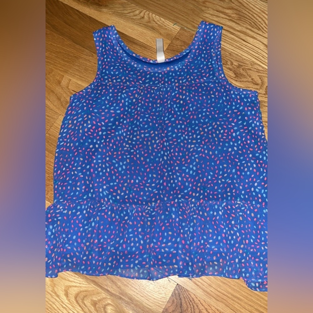Blue Sleeveless Top with Pink and White Dots